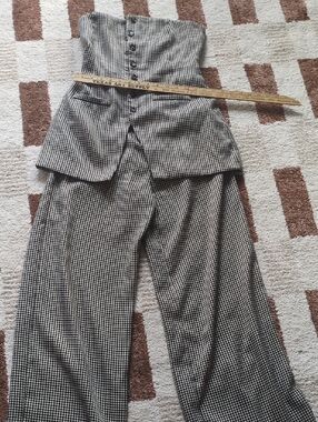 4SI3NNA Strapless Wide-Leg Jumpsuit in Black & White Houndstooth